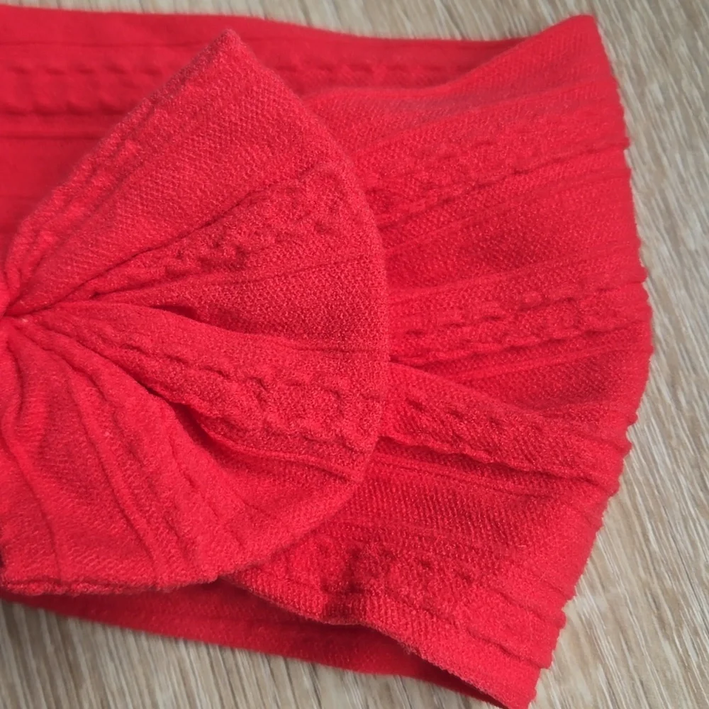 Red Cable Knit Baby Bow Headband Soft Stretch Nylon Infant & Toddler Headwrap